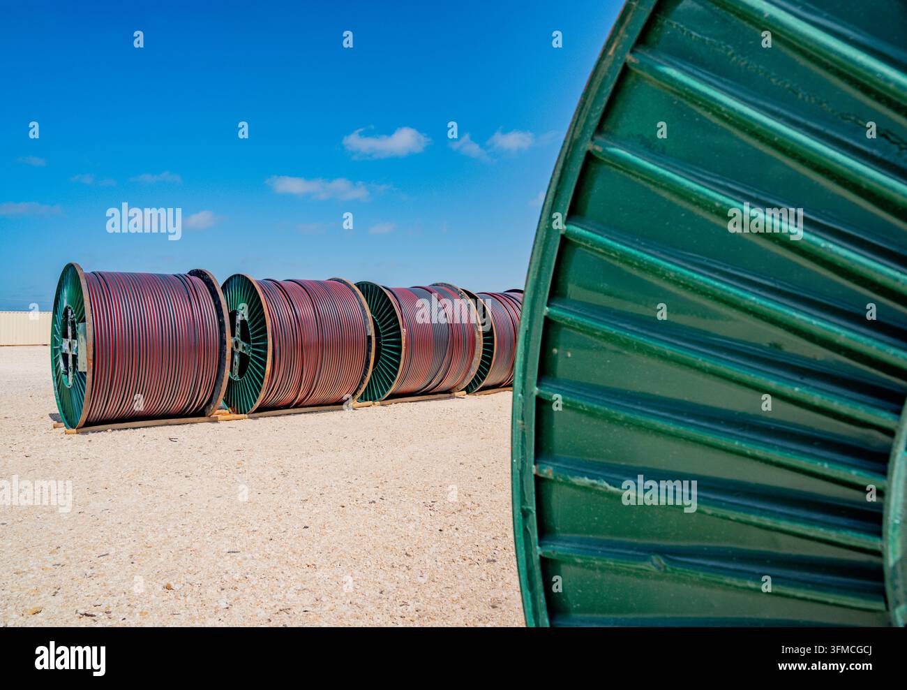 Wind farm construction pipe conduit Stock Photo