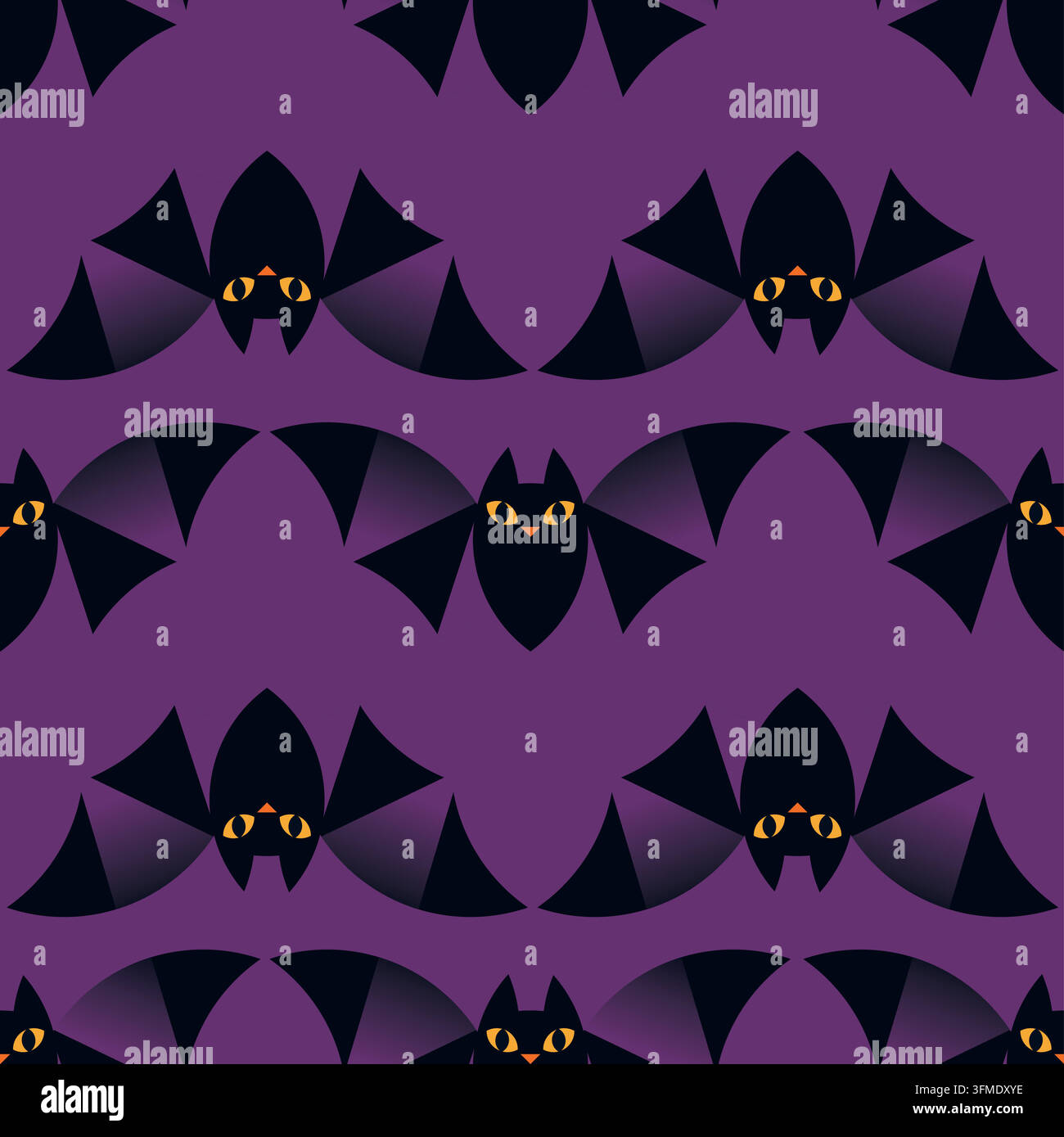 Black Bats on Purple Halloween Seamless Vector Pattern Stock Vector