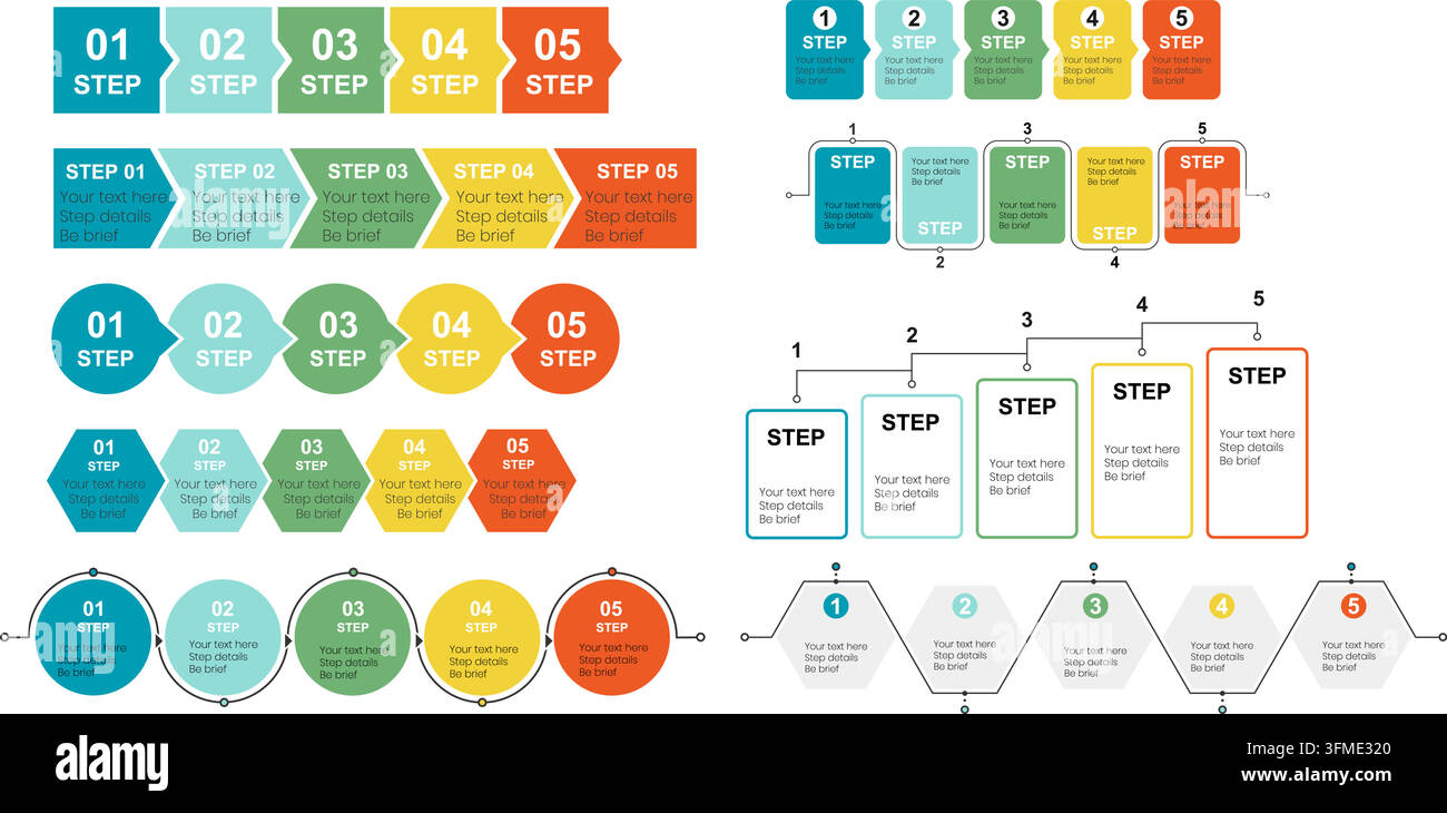 Business process infographic. Workflow flowchart template. Step by step diagram. Process timeline infographic. Business workflow vector. Designed for presentations, corporate reports, web interfaces, and process visualization projects. Stock Vector