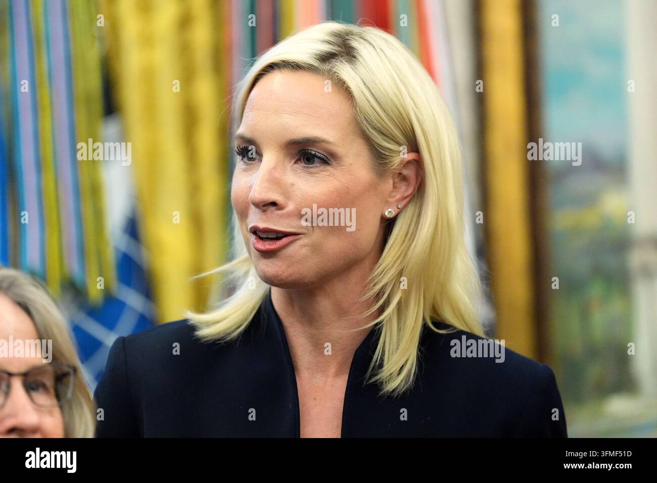 Rep. Ashley Hinson, R-Iowa, speaks in the Oval Office of the White ...