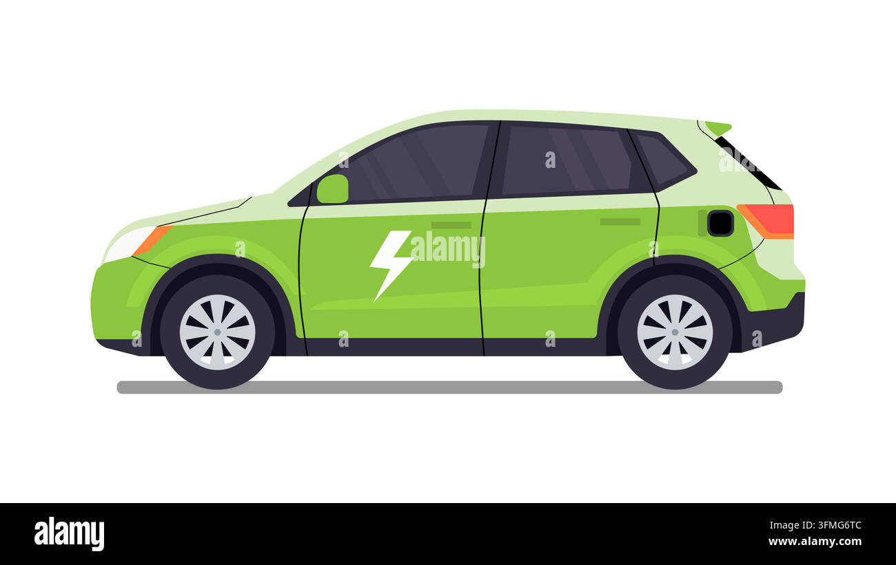 Green Electric Vehicle Side View Vector Illustration Stock Vector Image ...