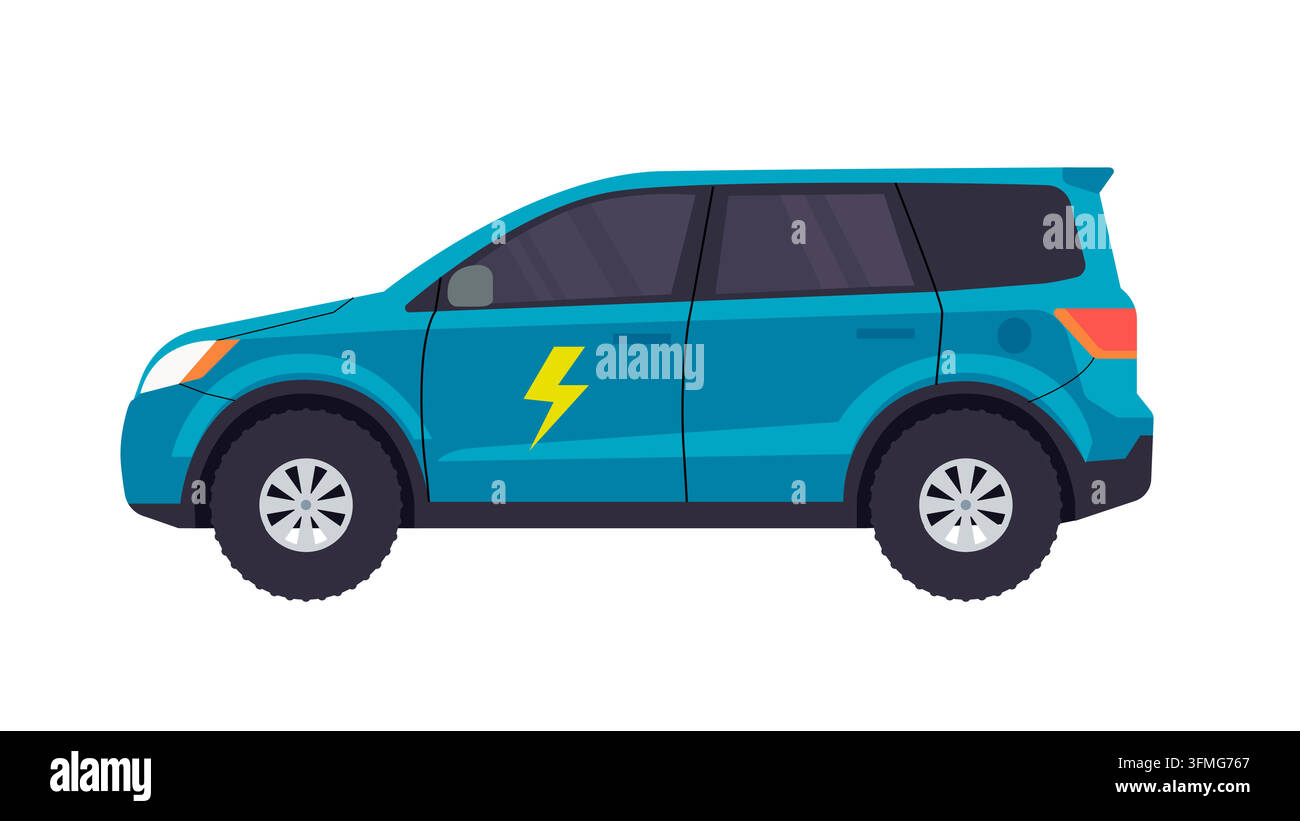 Electric SUV Vehicle Flat Vector Illustration Stock Vector Image & Art ...