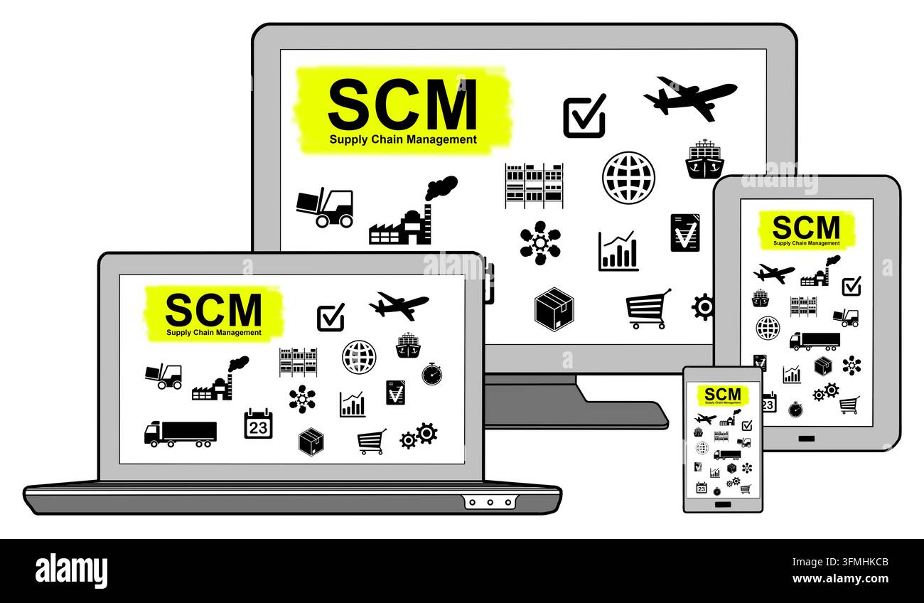 Scm concept on different devices, isolated on white Stock Photo - Alamy