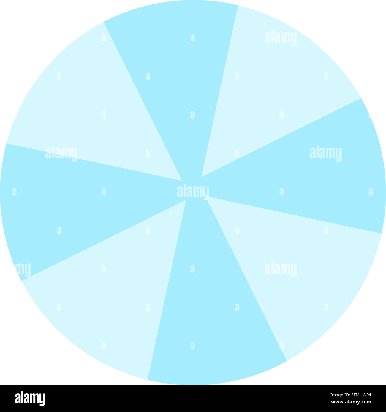 Geometric round circle shape pinwheel sunburst rays pattern design element cyan blue. Soft blue round circle icon featuring radial pinwheel sunburst t Stock Vector