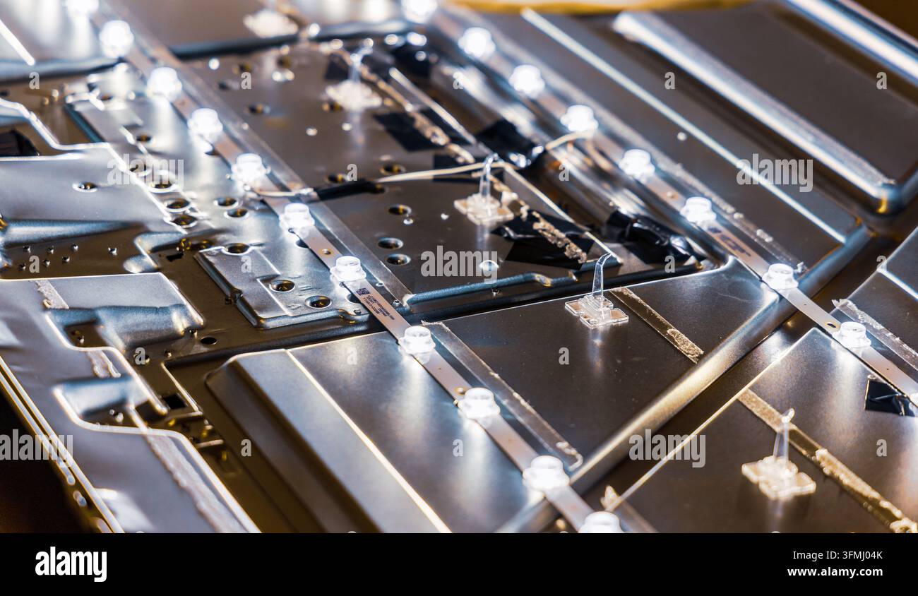 Led Light Programs Inside view of a broken television screen with glowing LED lights Stock ...
