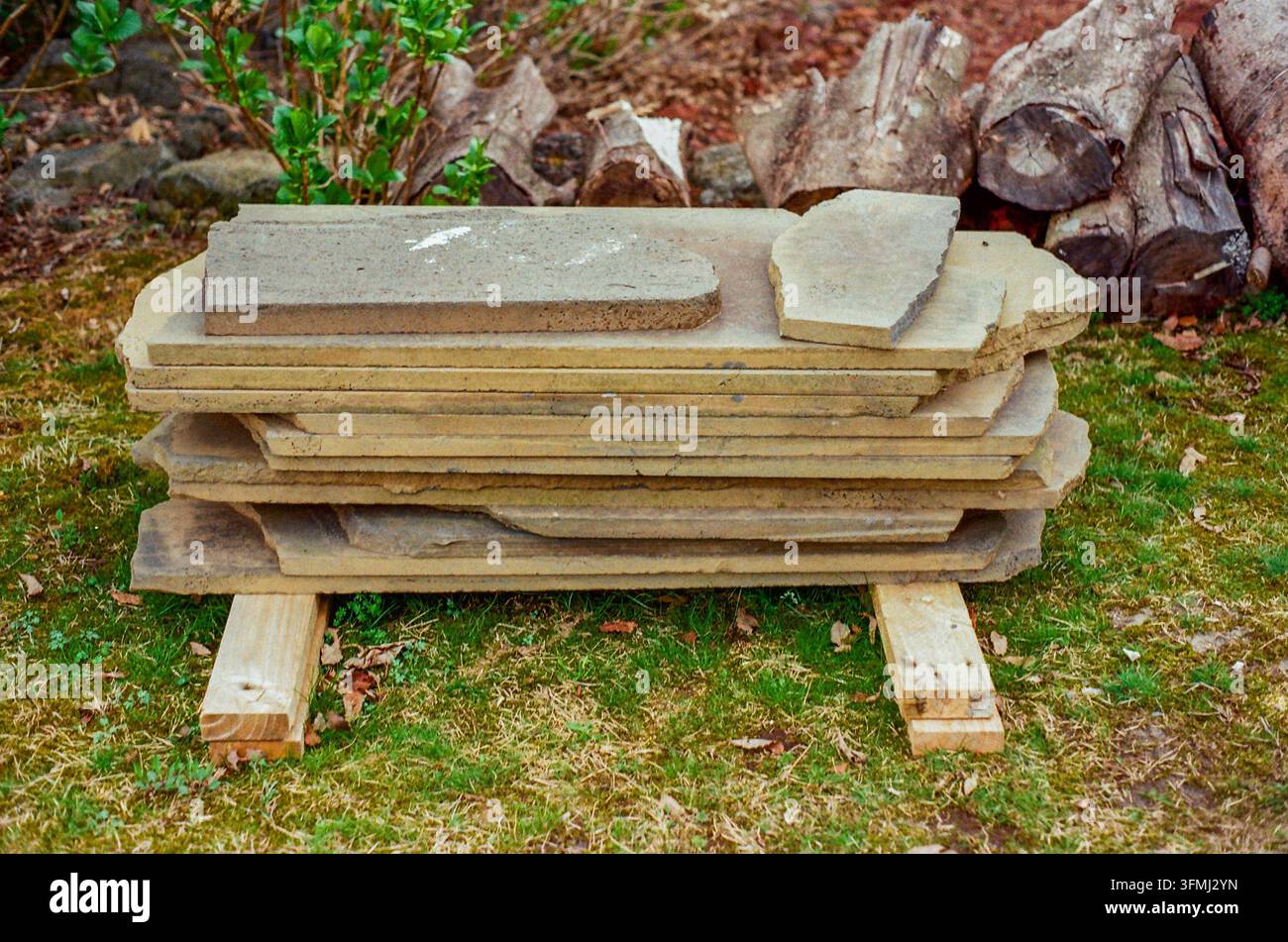 Stacked Natural Stone Slabs for Landscaping and Construction Stock Photo