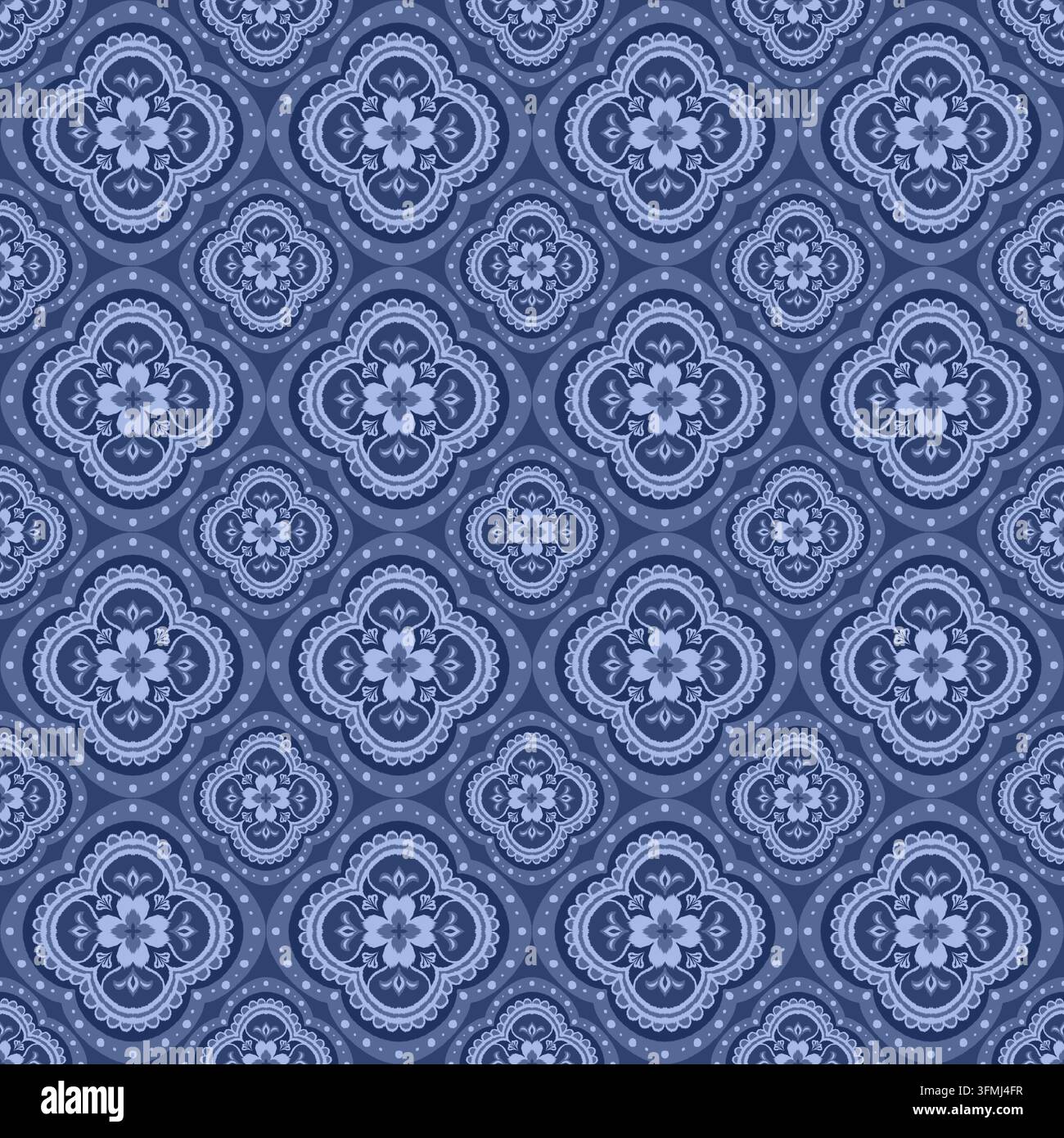 Hand-drawn Seamless Denim Blue Tile Pattern for Delicate Home Textile ...