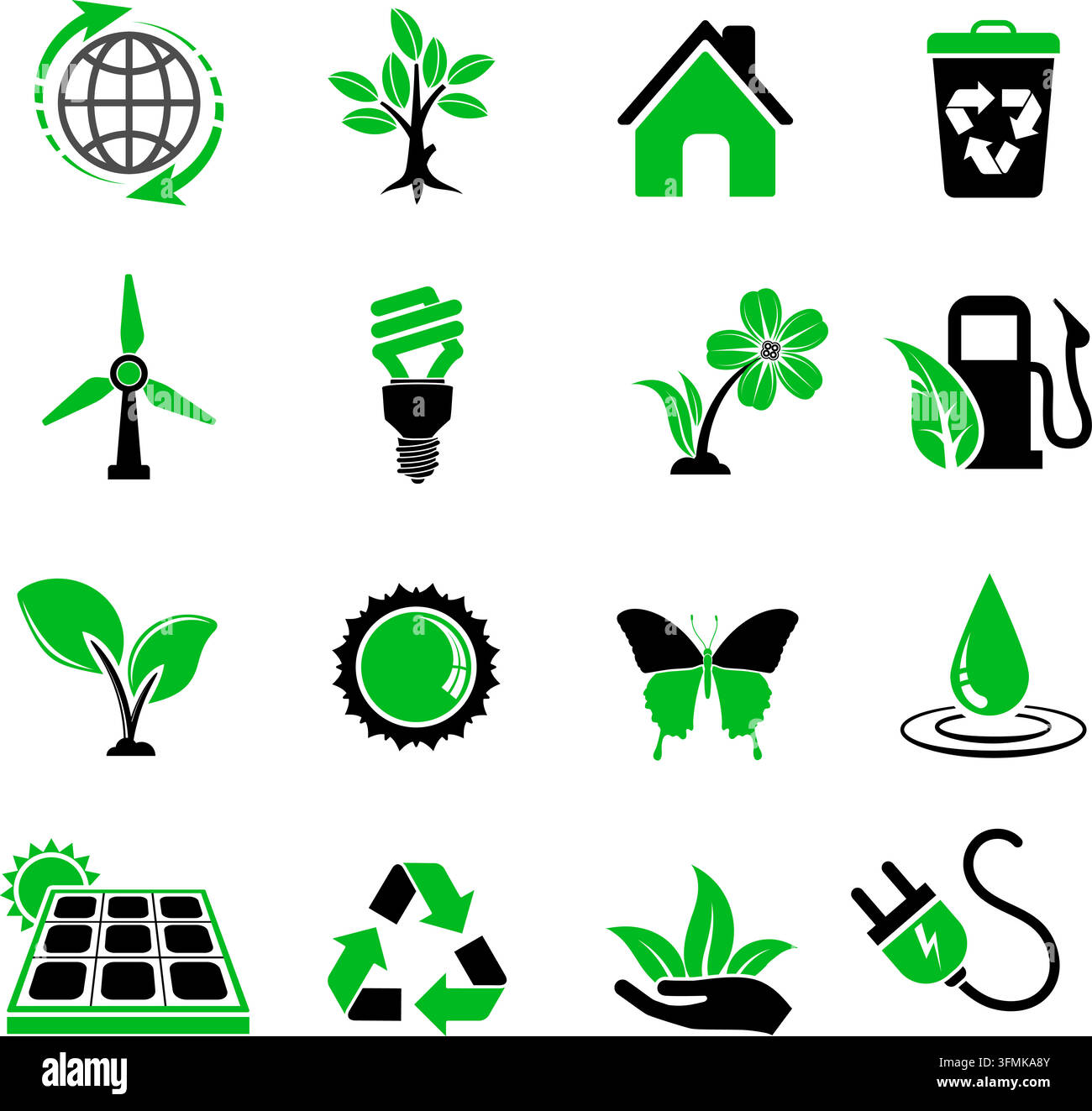 Collect Environment Icons Sticker Set with Tree, Leaf, Light Bulb ...