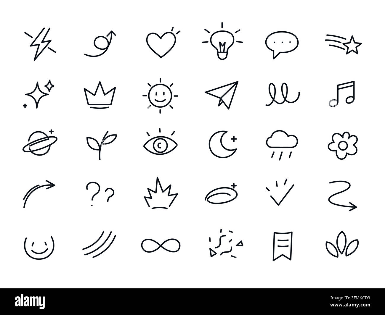 Hand Drawn Doodle Icon Set with Cute Minimal Symbols Stock Vector