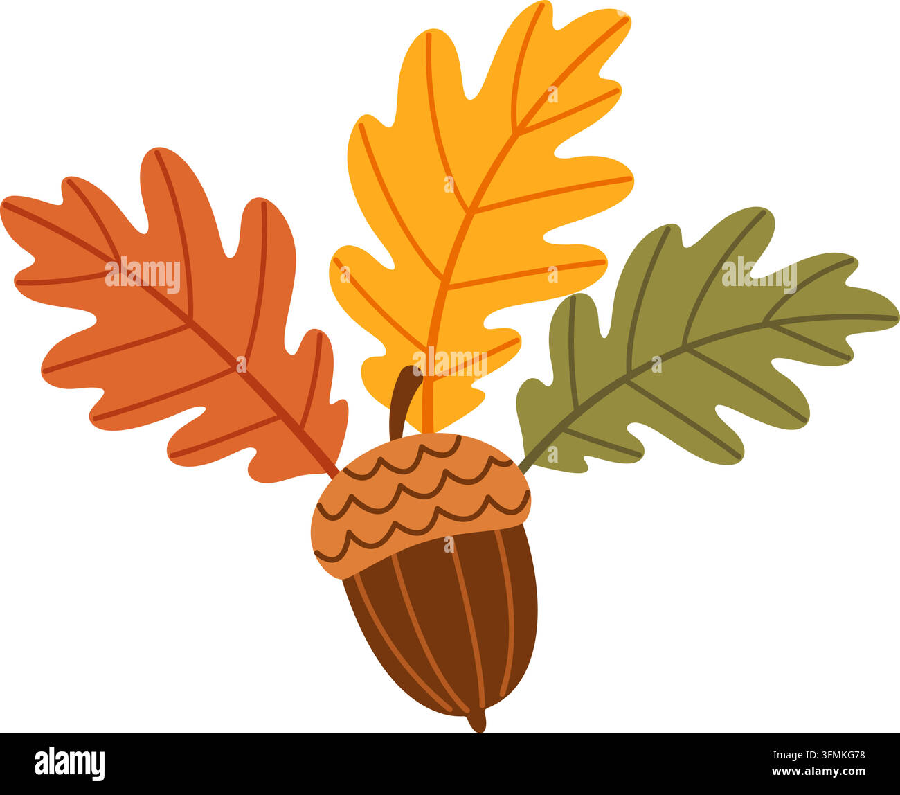 Splendid hand drawn autumn oak branch isolated vector element. Elegant ...