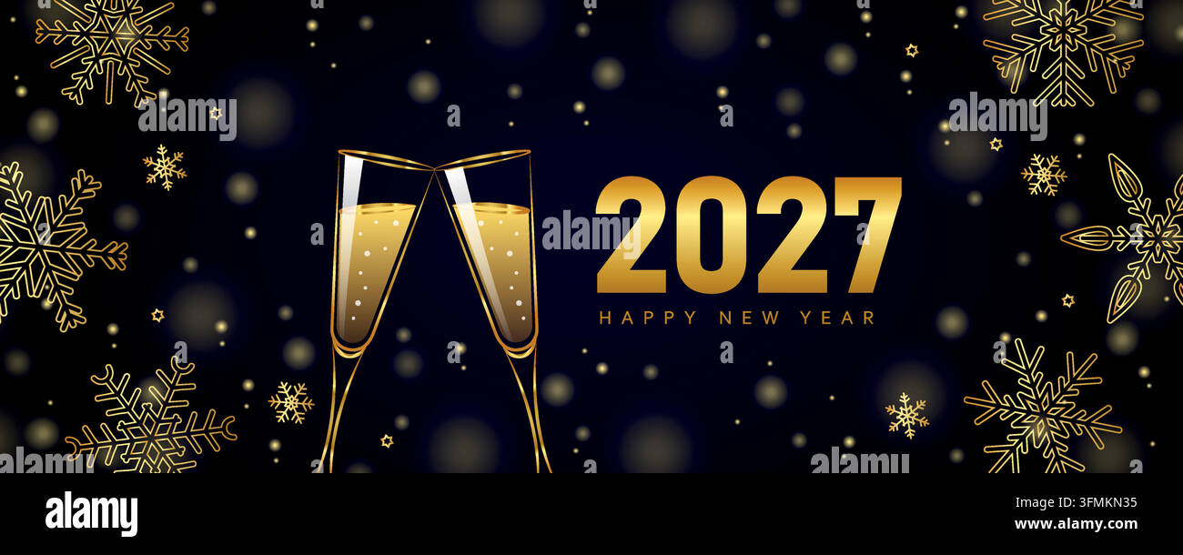 happy new year 2027 greeting card champagner and snowflake vector ...