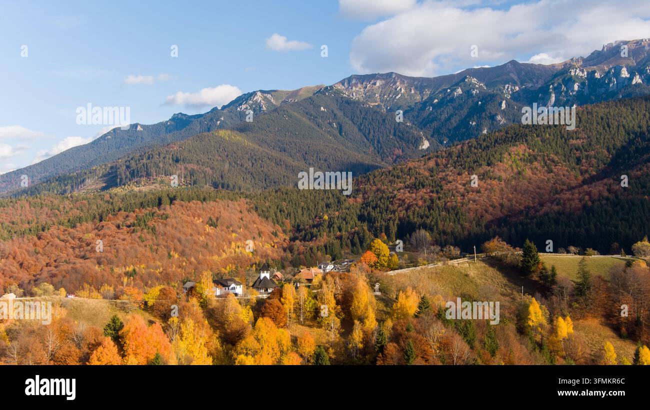 Aerial view of the autumn landscape in the Carpathian Mountains ...
