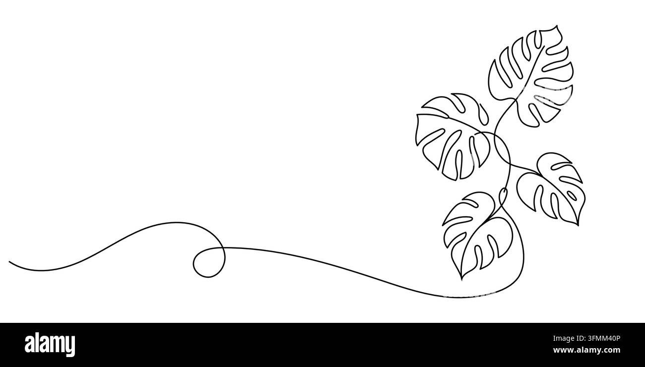 Monstera Leaves One Line Drawing with Editable Stroke Stock Vector ...