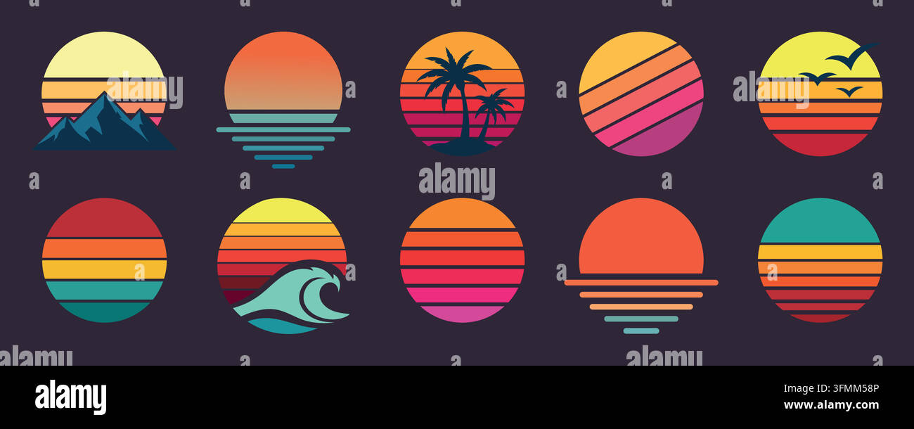 Set of Retro Sunset Landscape Icons Stock Vector Image & Art - Alamy