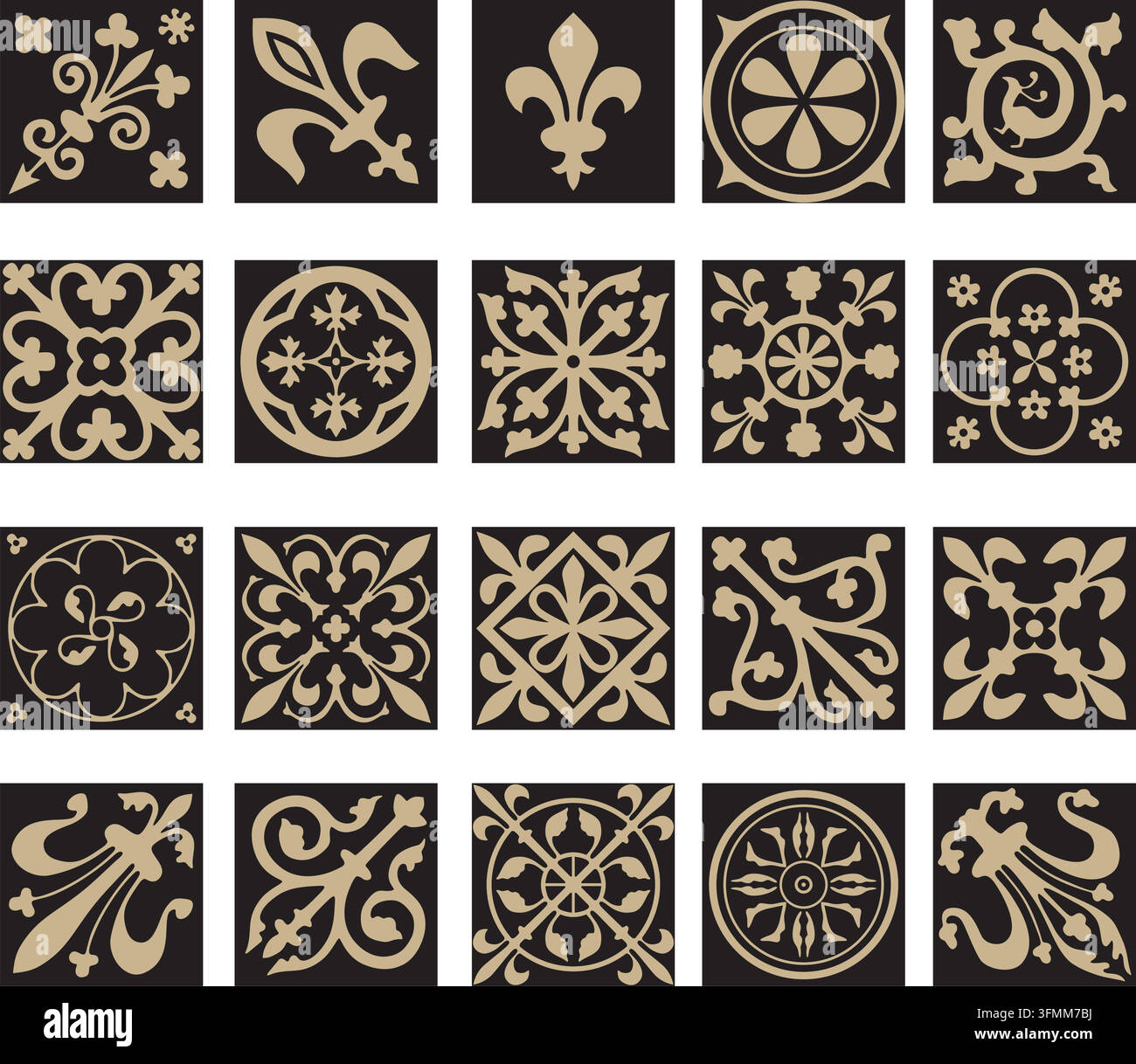 Vector gold and black set of ancient Roman ornament elements. Classic ...