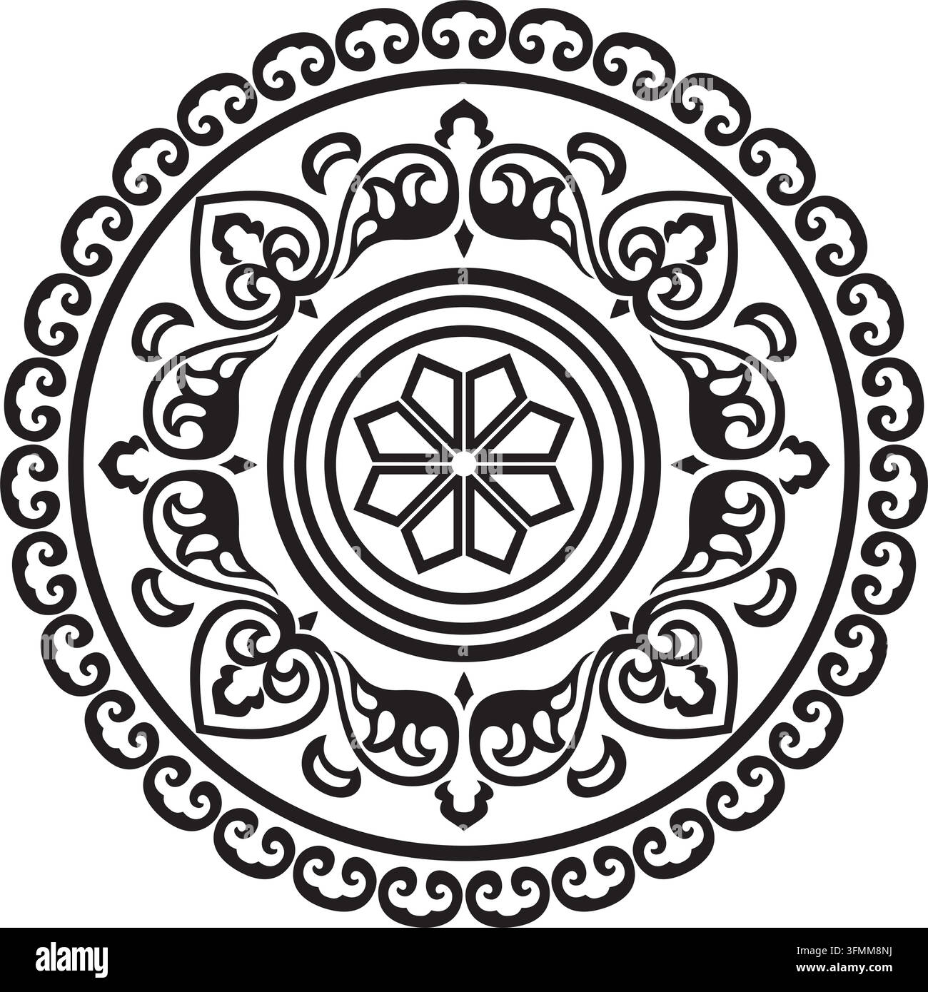 Slavic Vector Vector round black monochrome ancient Russian ornament. Slavic border ...