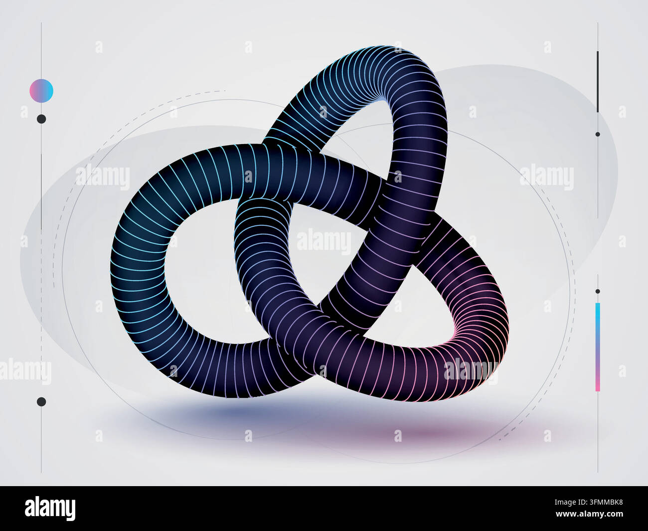 abstract neon trefoil knot on minimal geometric background Stock Vector