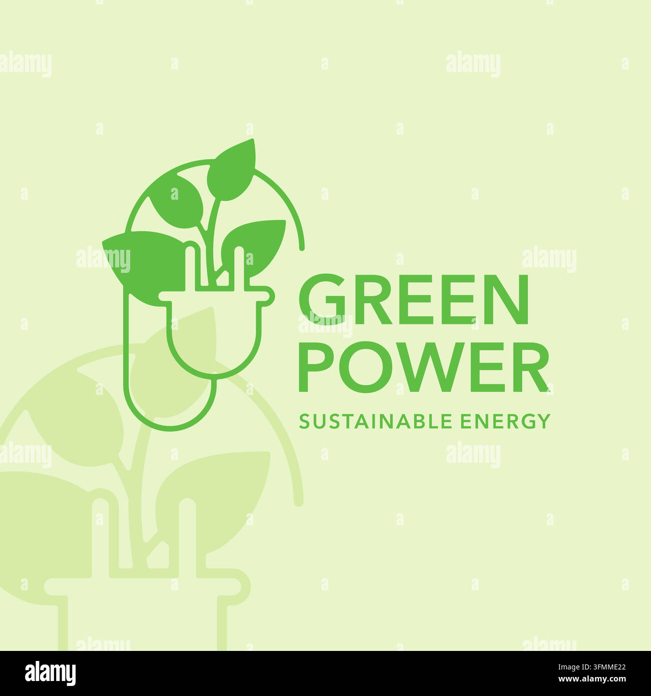 Green power or sustainable energy logo template - combination of ACDC electric plug and leaves Stock Vector