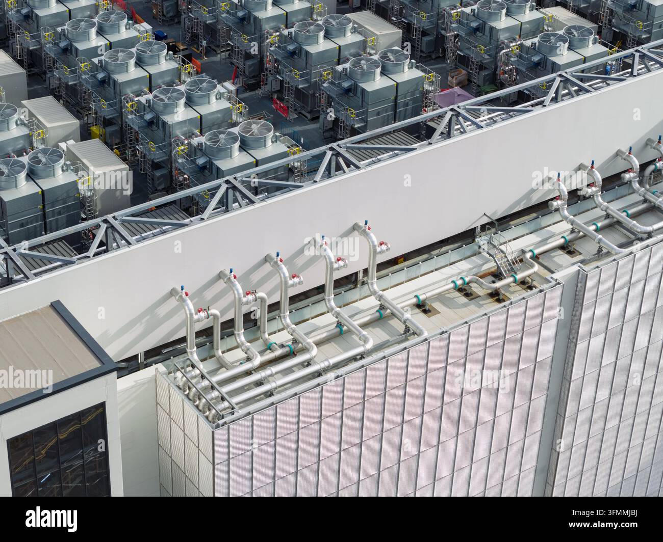 Data Center Rooftop Aerial view of a data center rooftop featuring numerous industrial ...