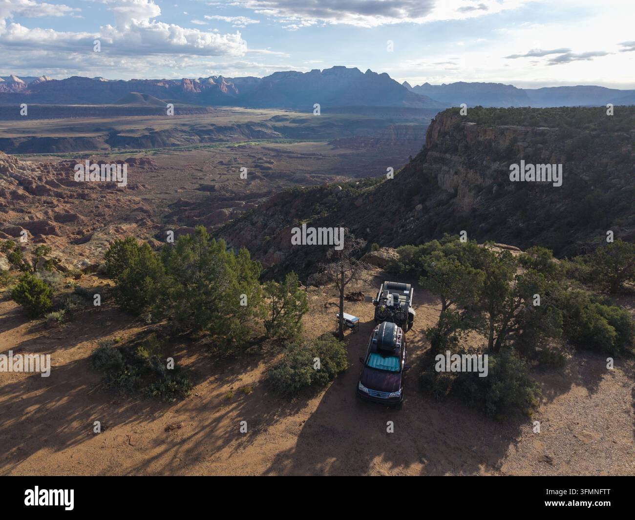 Aerial View Rocks Aerial view of an Overland teardrop camper trailer on Gooseberry Mesa ...
