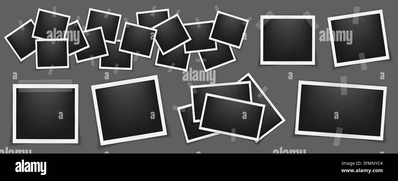 Realistic multiple empty photo frame mockup isolated pack. Paper ...