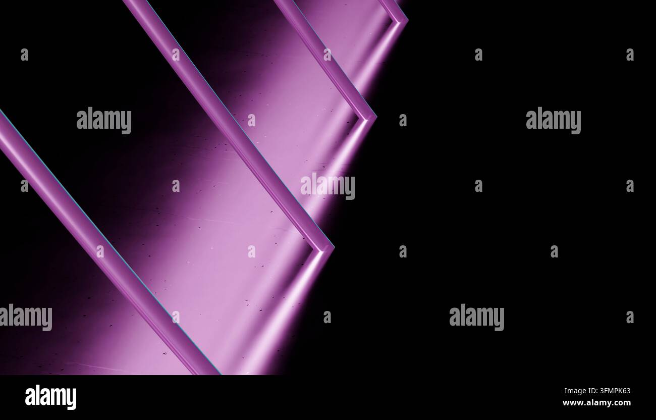 Abstract 3D render of luminous purple geometric lines and layered ...