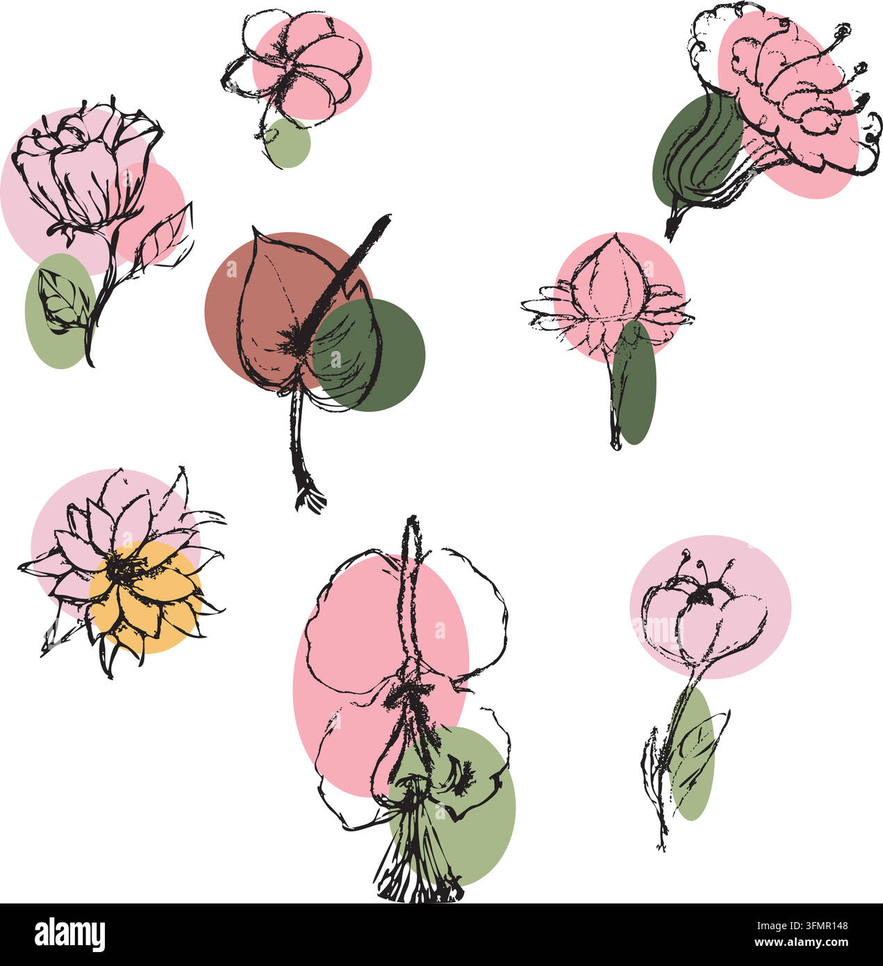 Eight Hand Drawn Flower Circle Set Stock Vector Image & Art - Alamy