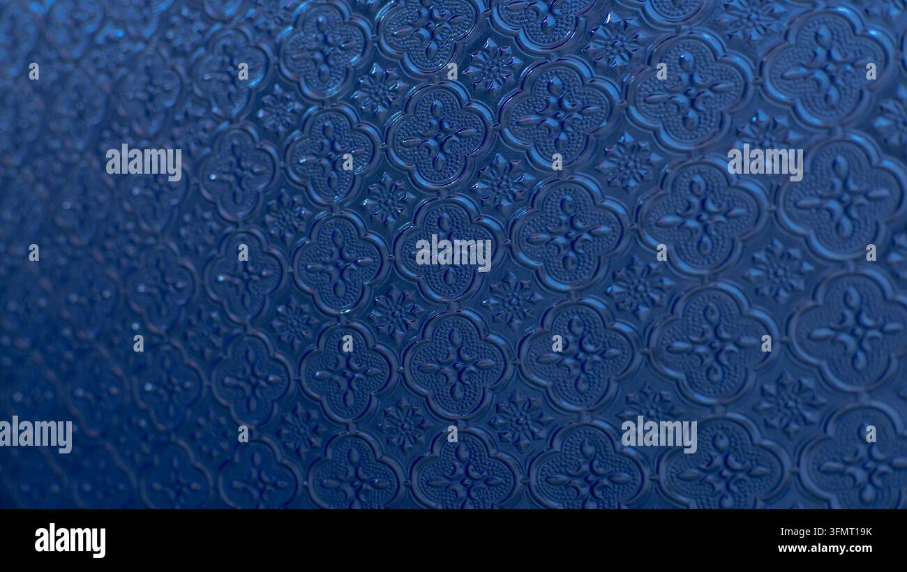 Deep Blue Embossed Ornamental Pattern Luxury Background Texture Stock Photo