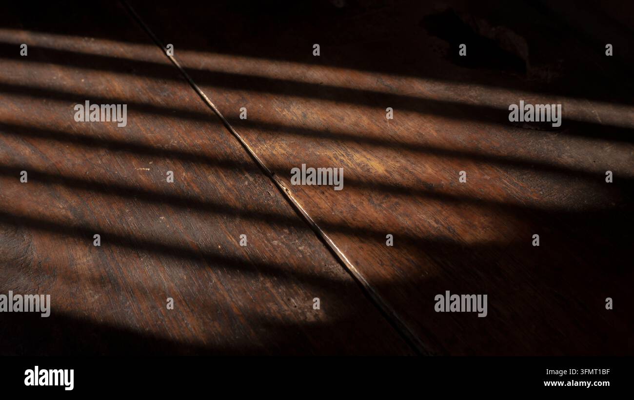 Soft Diagonal Shadows On Dark Wood Background Surface Stock Photo