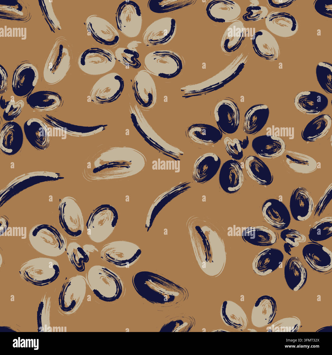 Floral pattern with brush strokes on seamless background for design Stock Vector