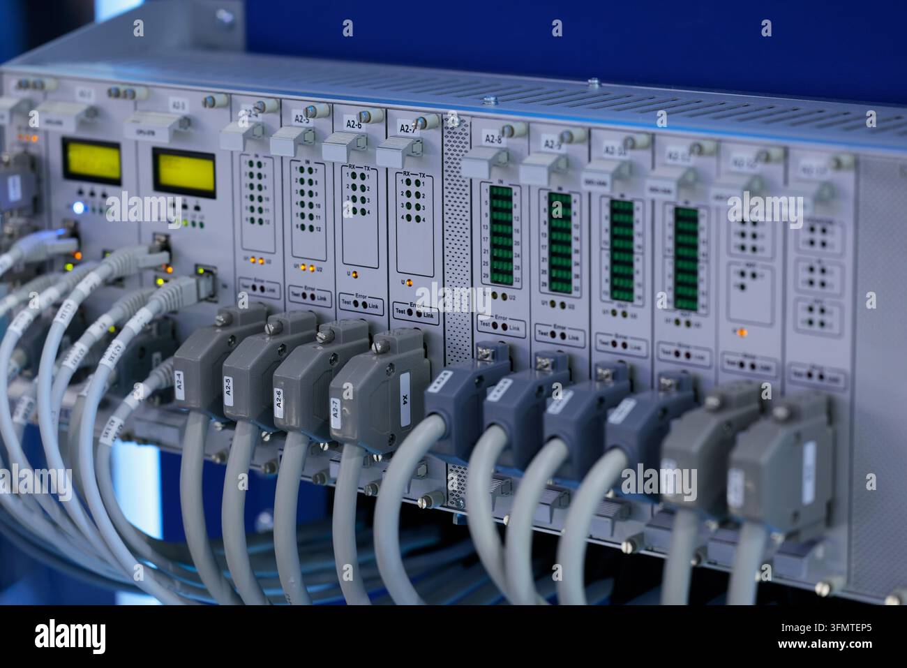 Close up of industrial modular computer system. Selective focus. Stock Photo