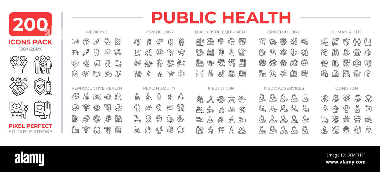 Public health line icons set collection Stock Vector