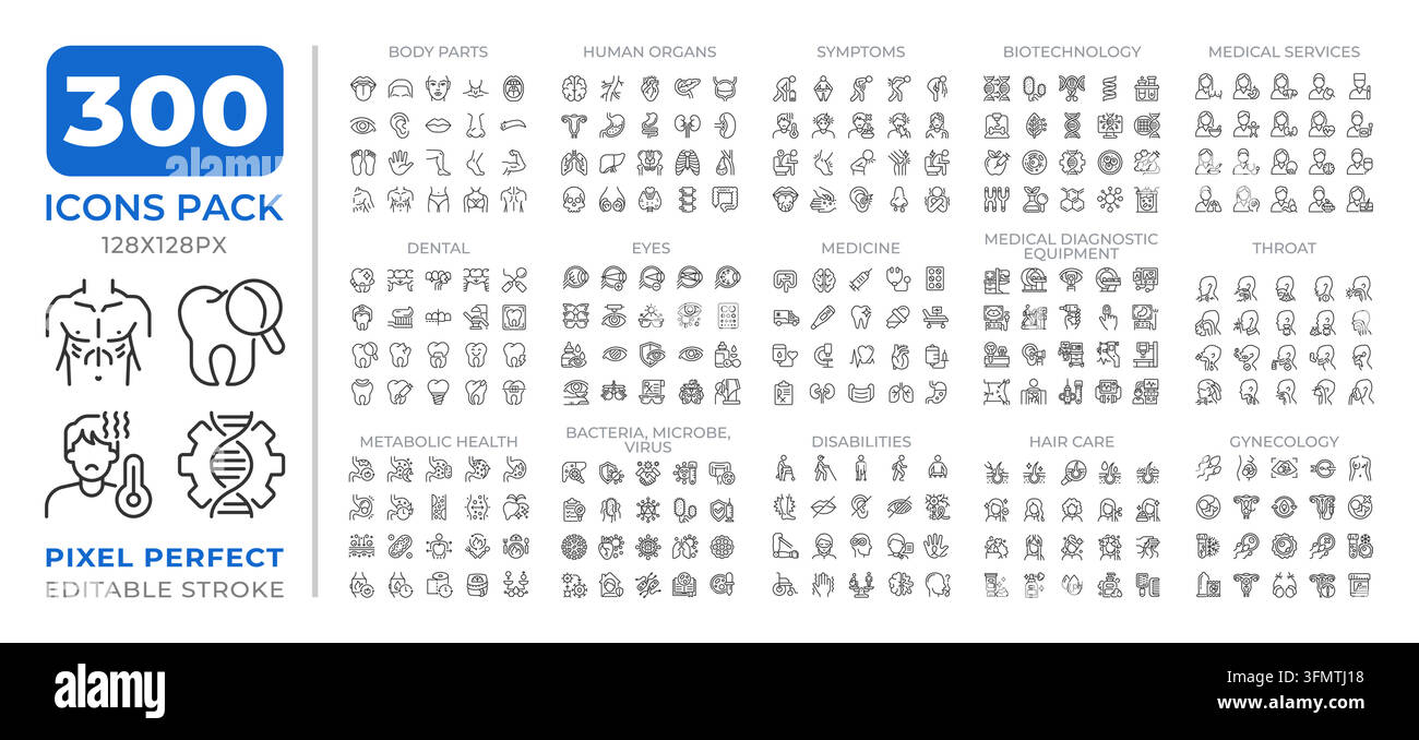 Human body research line icons set collection Stock Vector
