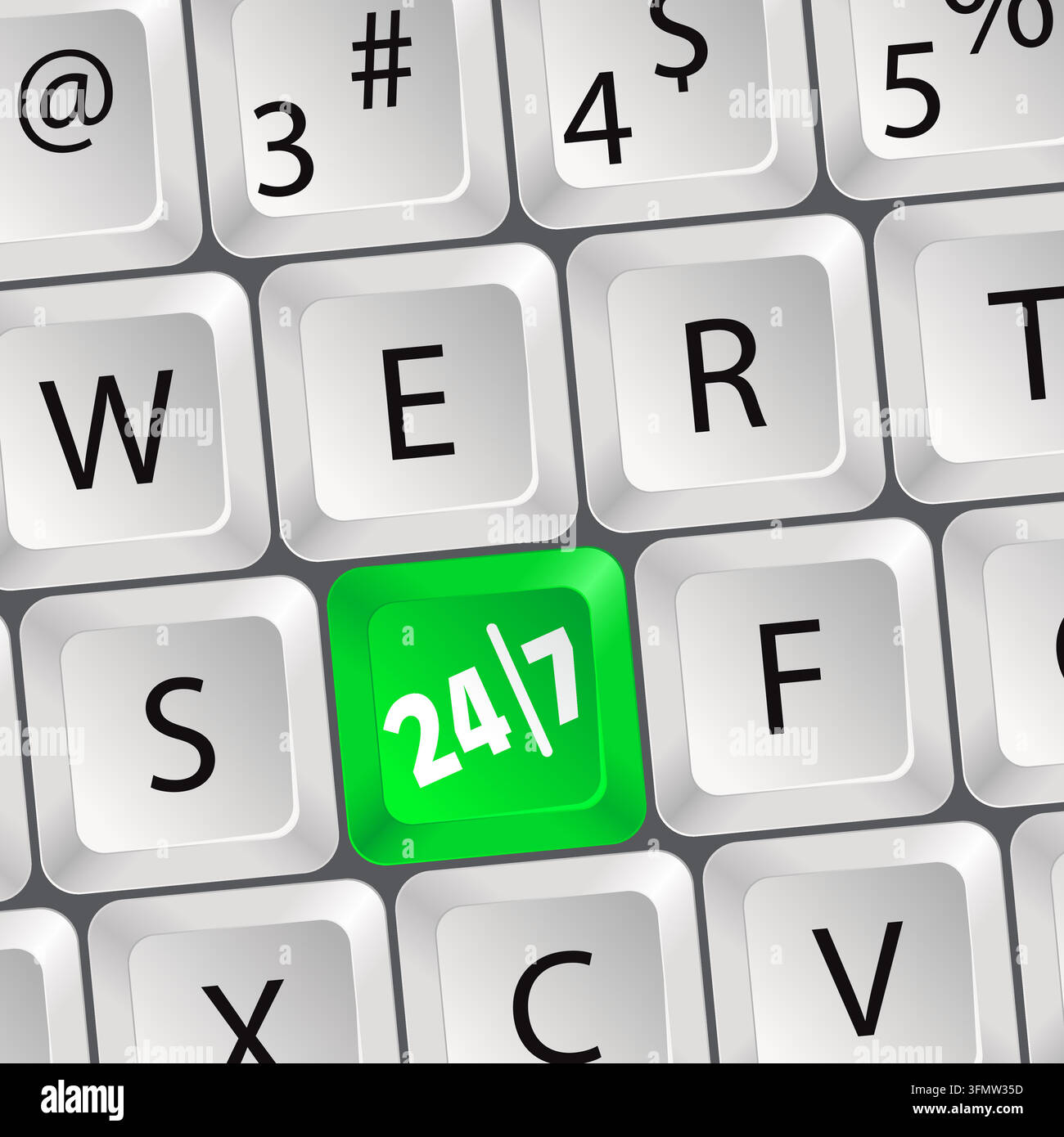 Computer keyboard with a key twenty four hours by seven days Stock Vector