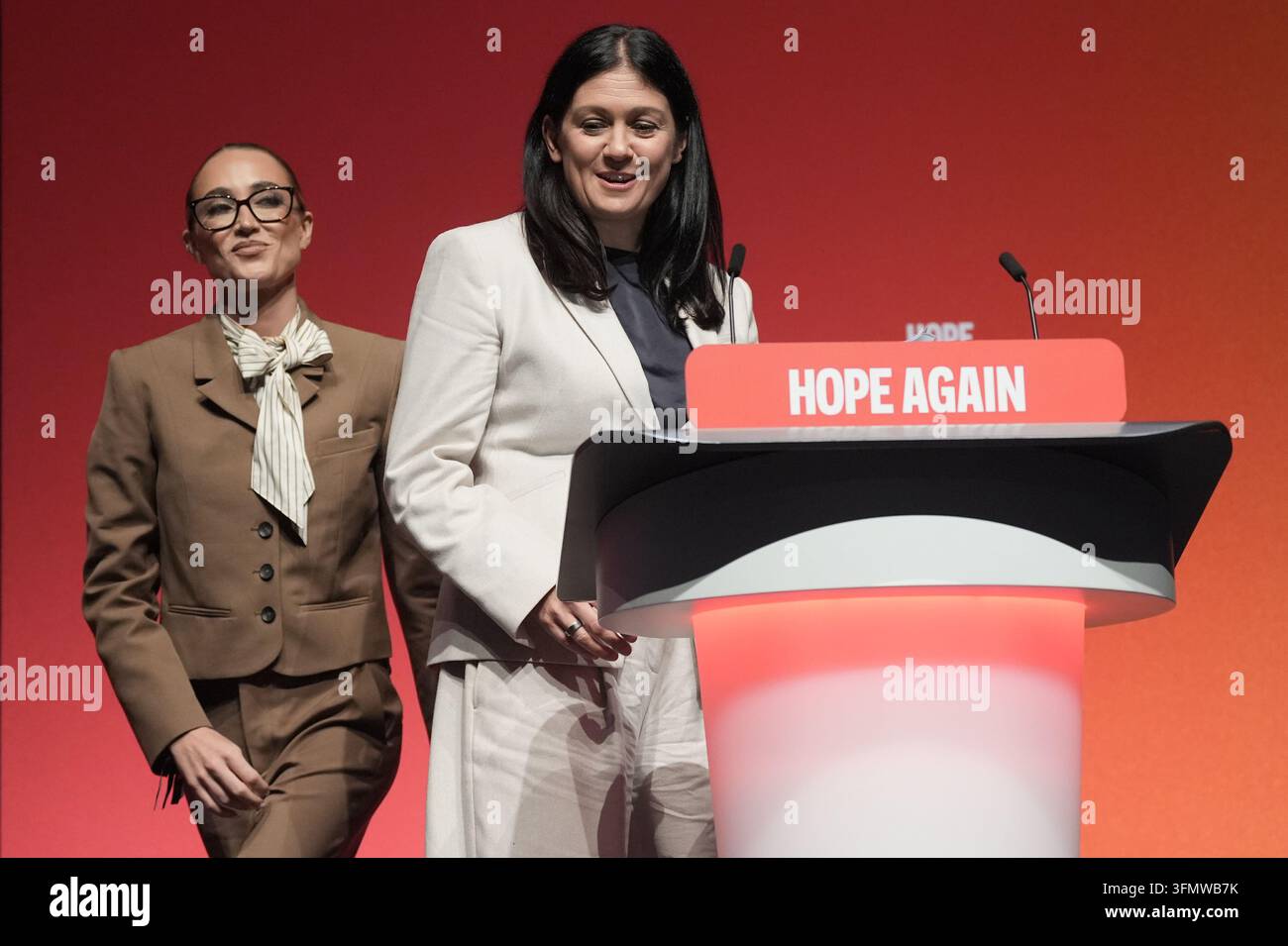 Georgia Harrison (left) introduces Culture Secretary Lisa Nandy during ...