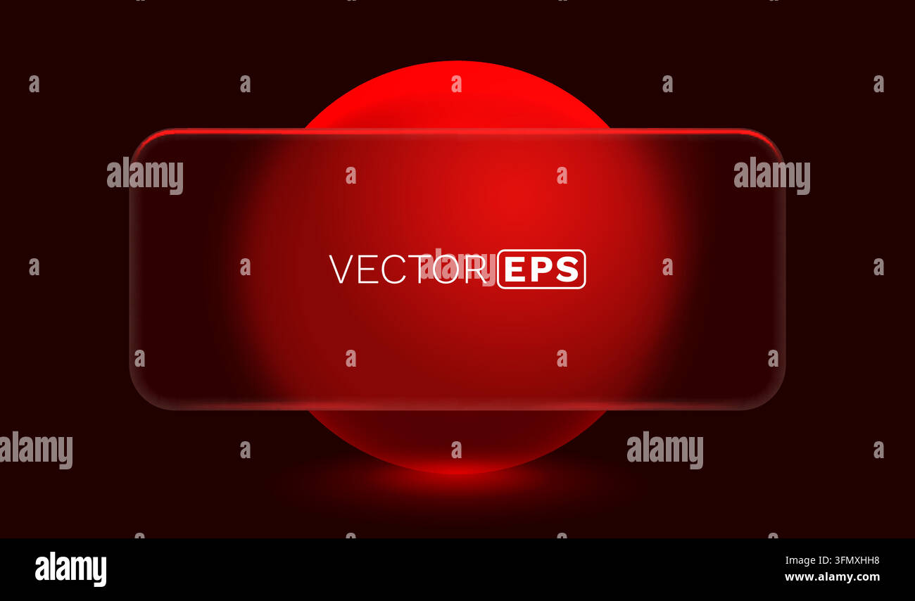 Sleek red glassmorphism banner with a translucent effect and glowing red circle on a dark background. Vector illustration Stock Vector