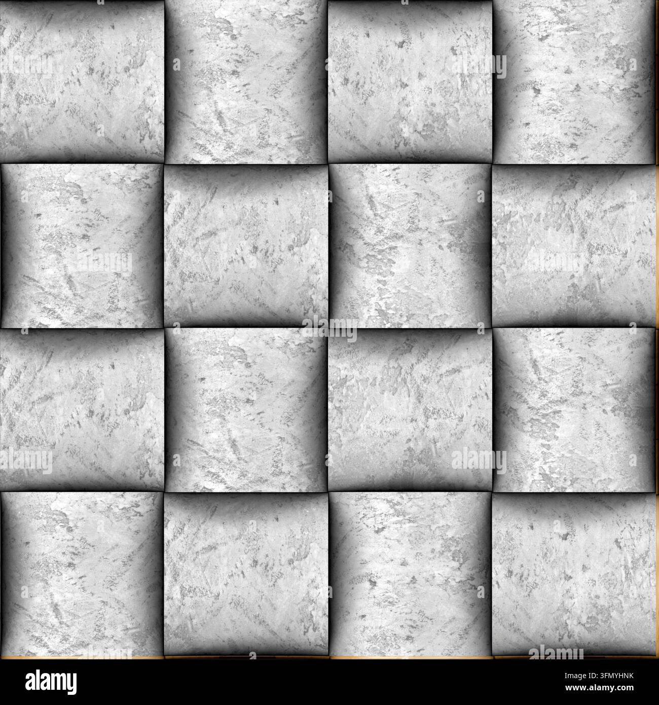High-quality seamless realistic concrete texture featuring a basketry-inspired grid of square 3D tiles, subtle weathered surface detail, gray tones, a Stock Photo