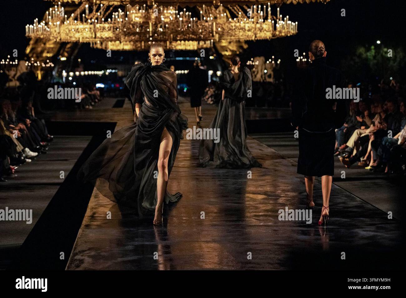 Ysl Collection Spring Sarah Isaksen walks the catwalk at the YSL fashion show during Paris ...