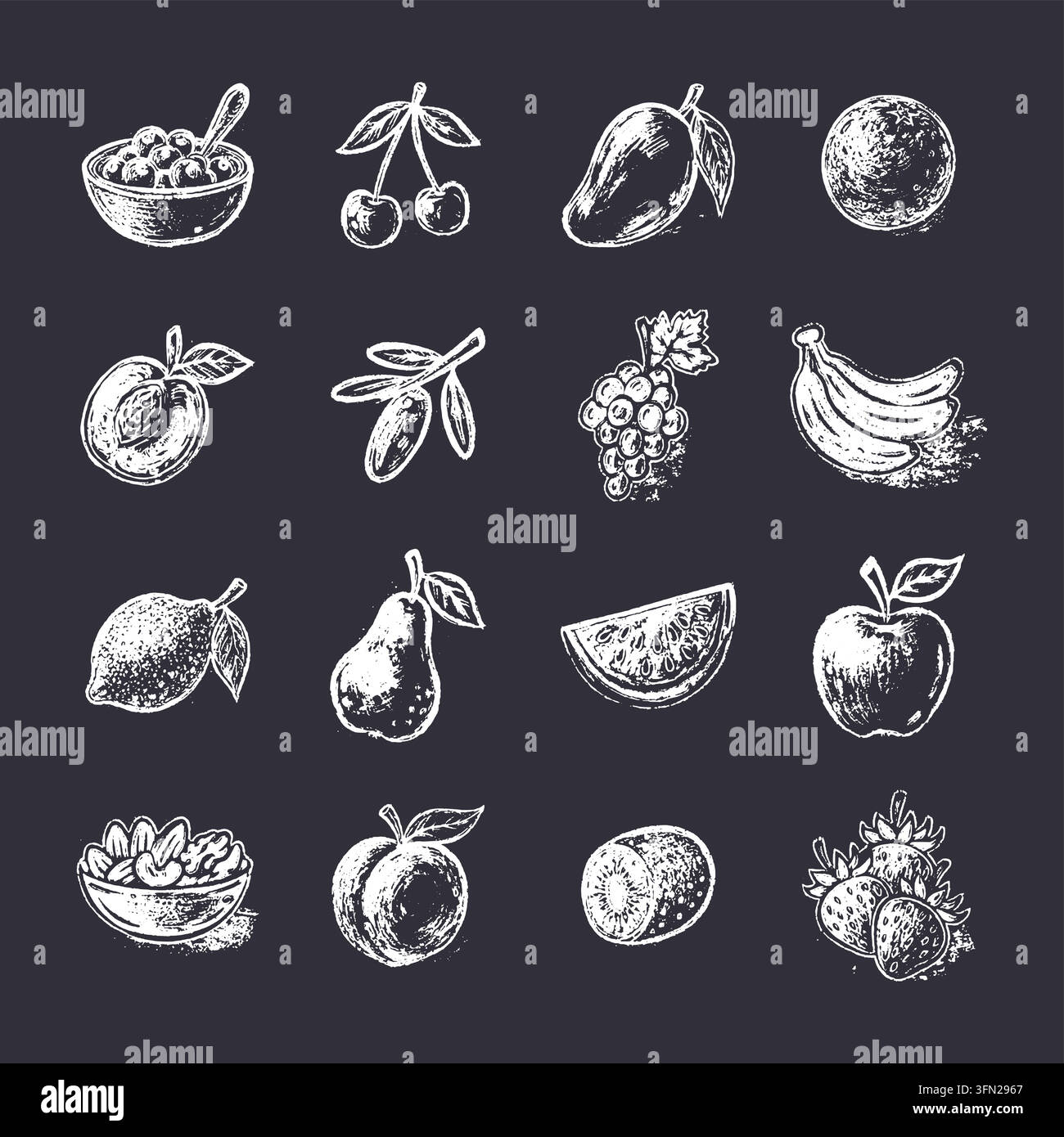 Hand drawn fruits on chalkboard. Hand drawn healthy food sketch