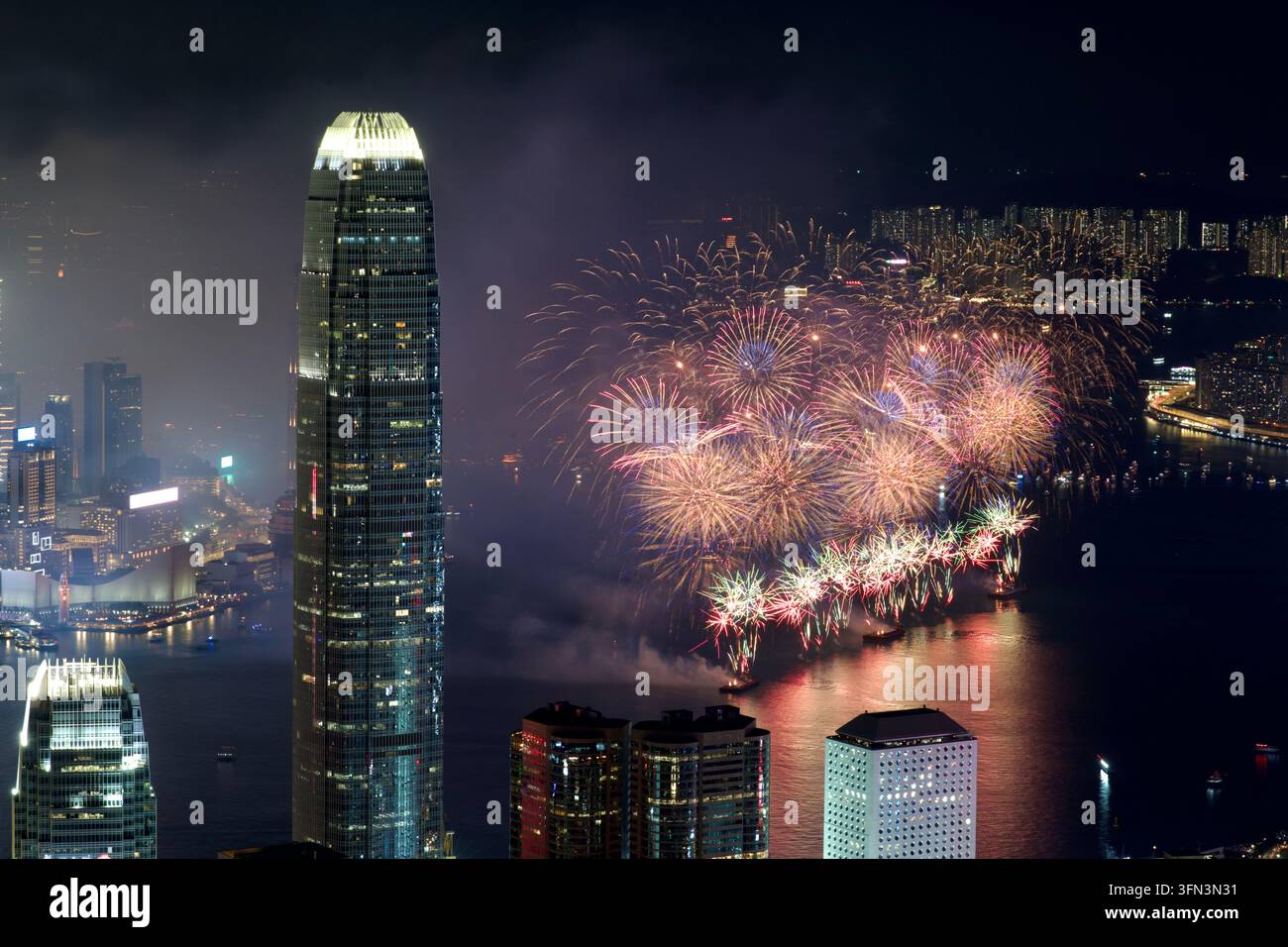 Fireworks exploding over Victoria Harbor on October 1, 2026 in Hong ...