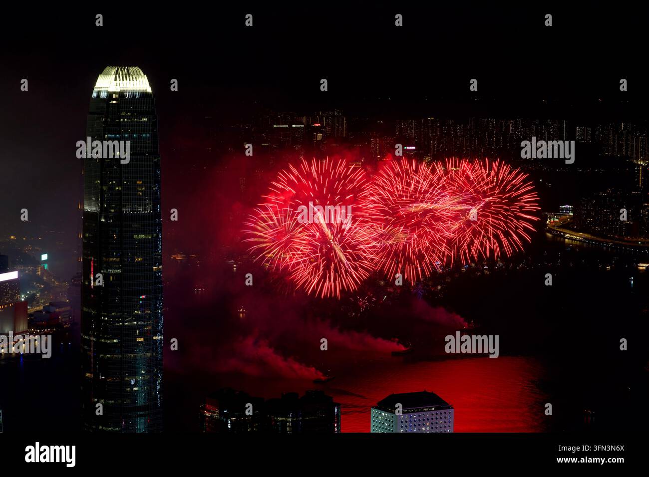 Fireworks exploding over Victoria Harbor on October 1, 2026 in Hong ...