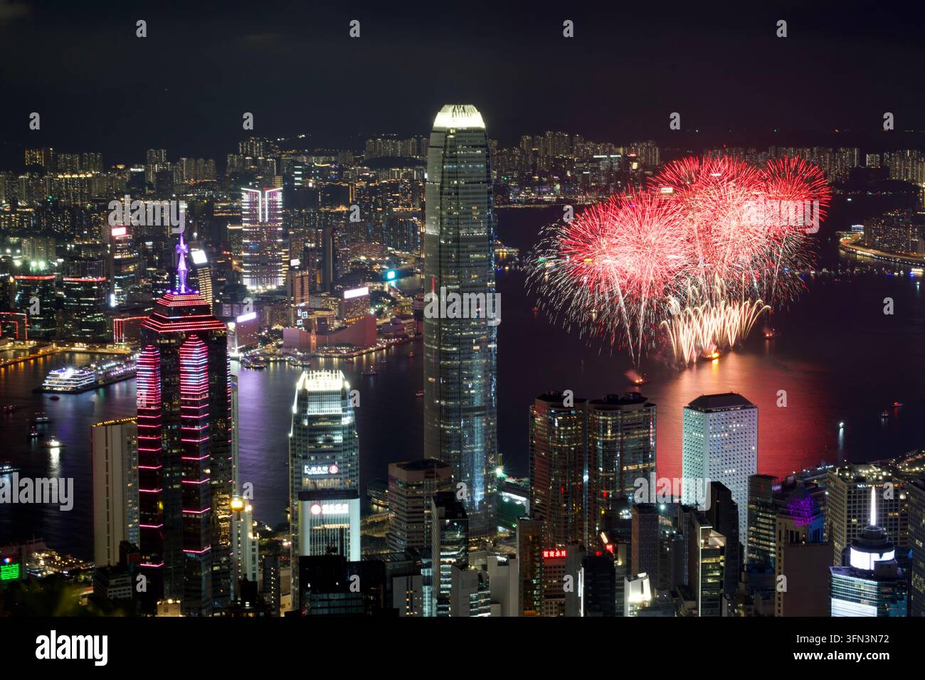 Fireworks exploding over Victoria Harbor on October 1, 2026 in Hong ...