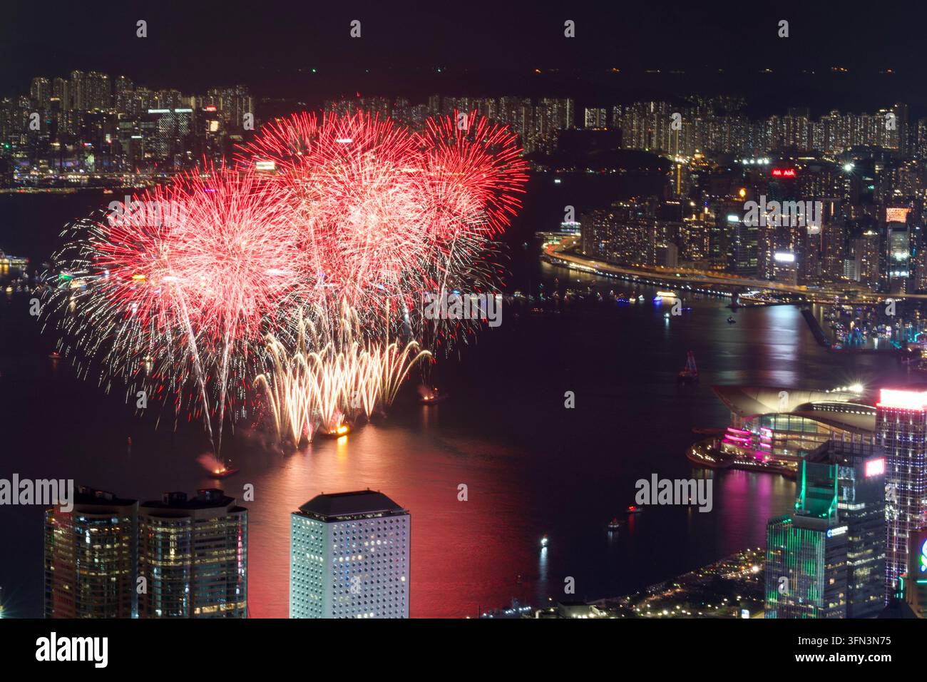 Fireworks exploding over Victoria Harbor on October 1, 2026 in Hong ...