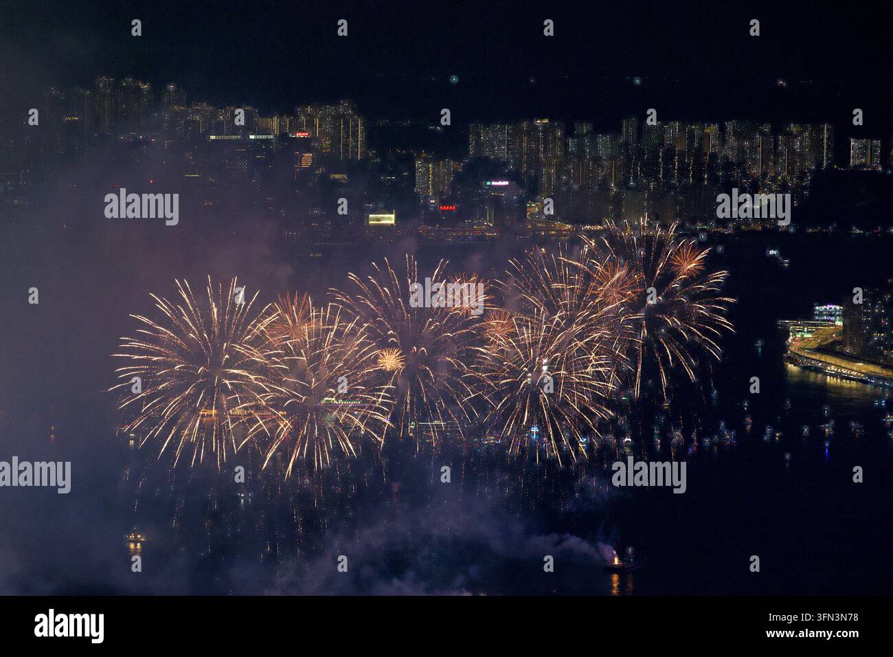 Fireworks exploding over Victoria Harbor on October 1, 2026 in Hong ...