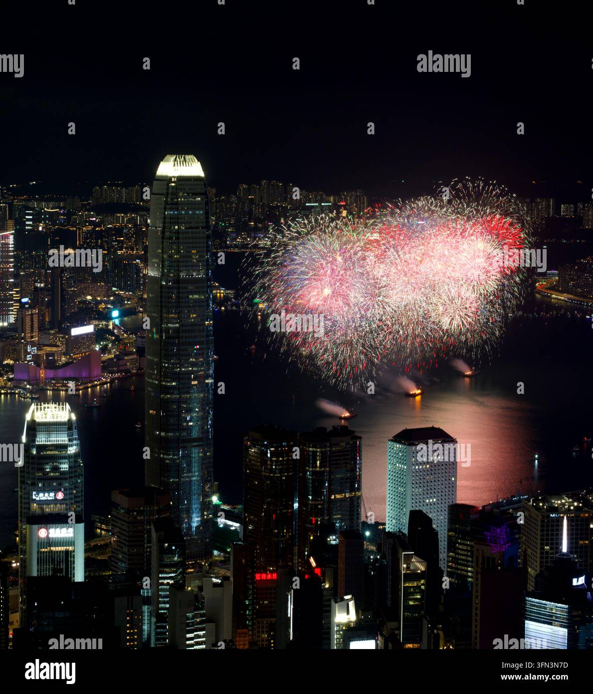 Fireworks exploding over Victoria Harbor on October 1, 2026 in Hong ...