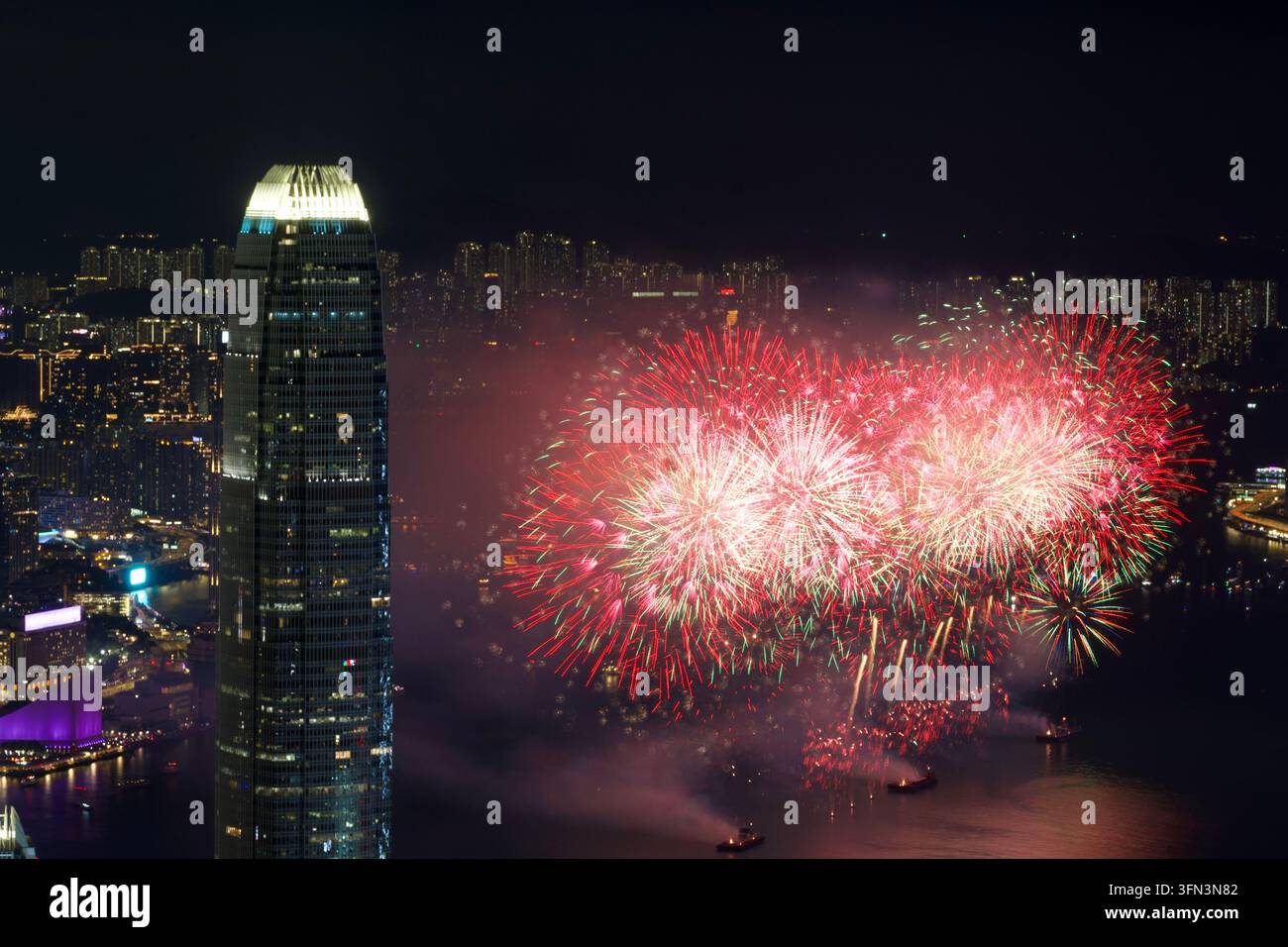 Fireworks exploding over Victoria Harbor on October 1, 2026 in Hong ...