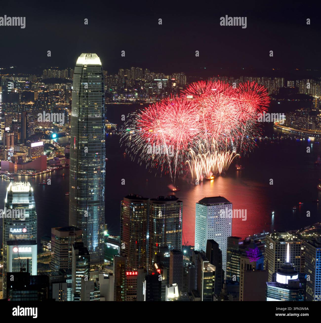 Fireworks exploding over Victoria Harbor on October 1, 2026 in Hong ...
