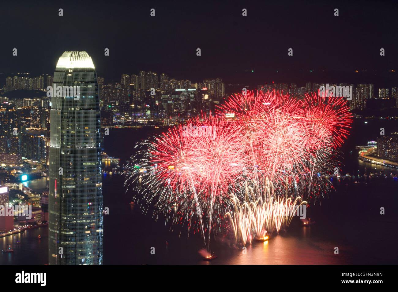 Fireworks exploding over Victoria Harbor on October 1, 2026 in Hong ...