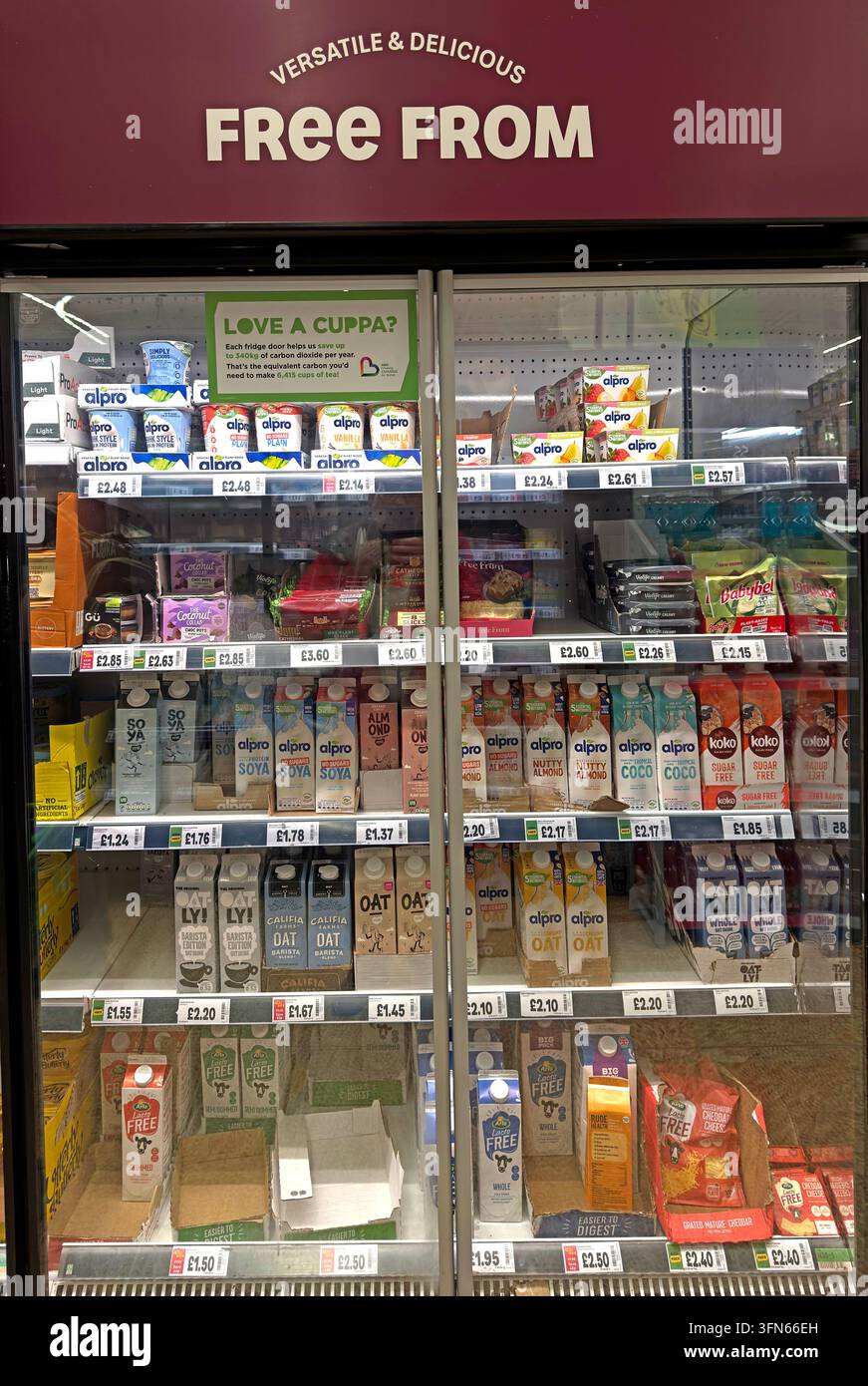Free-from supermarket shelves in the UK, showing specialist food for allergy, intolerance and dietary needs. Stock Photo
