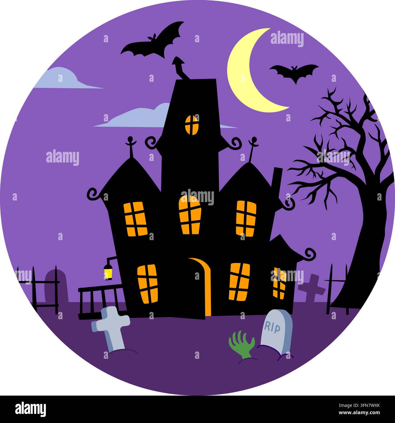 Autumn - Haunted House, Spooky Scene Stock Vector
